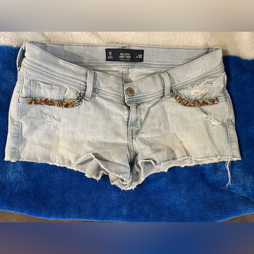 Vintage Hollister Low-rise Distressed Denim Short Shorts with Beaded Pockets